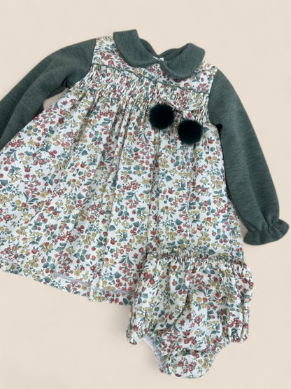 Vestido floral con jersey verde y braguita a juego CUCÚ