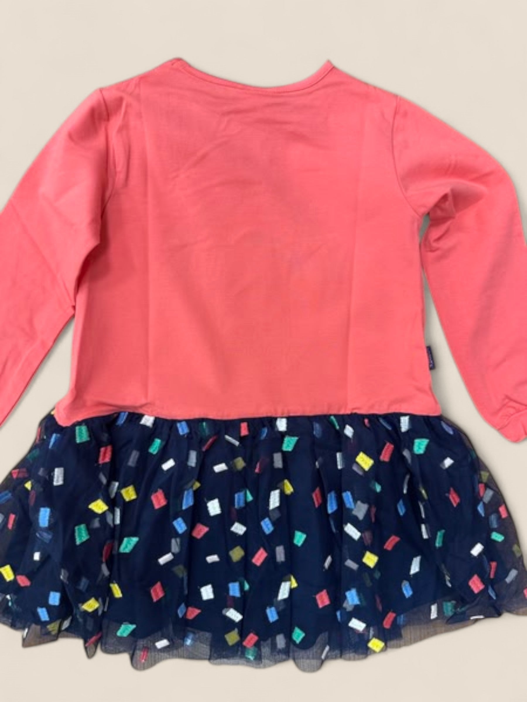Vestido niña coral con arcoíris y falda de tul BOBOLI