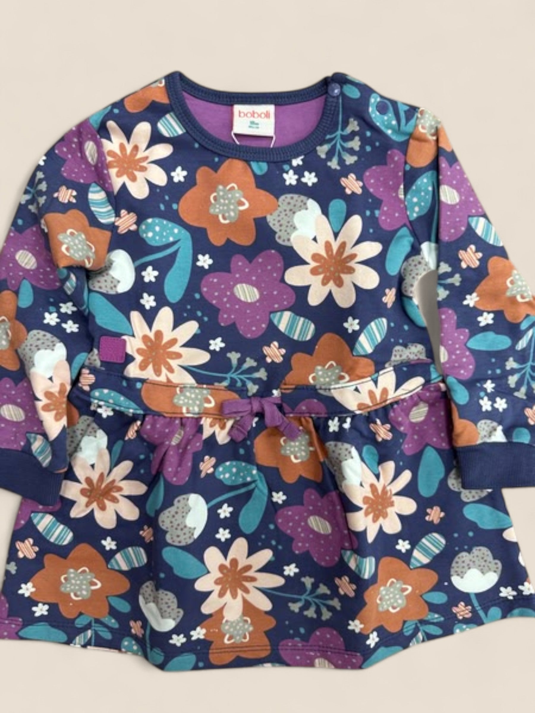 Vestido niña manga larga azul marino estampado floral BOBOLI