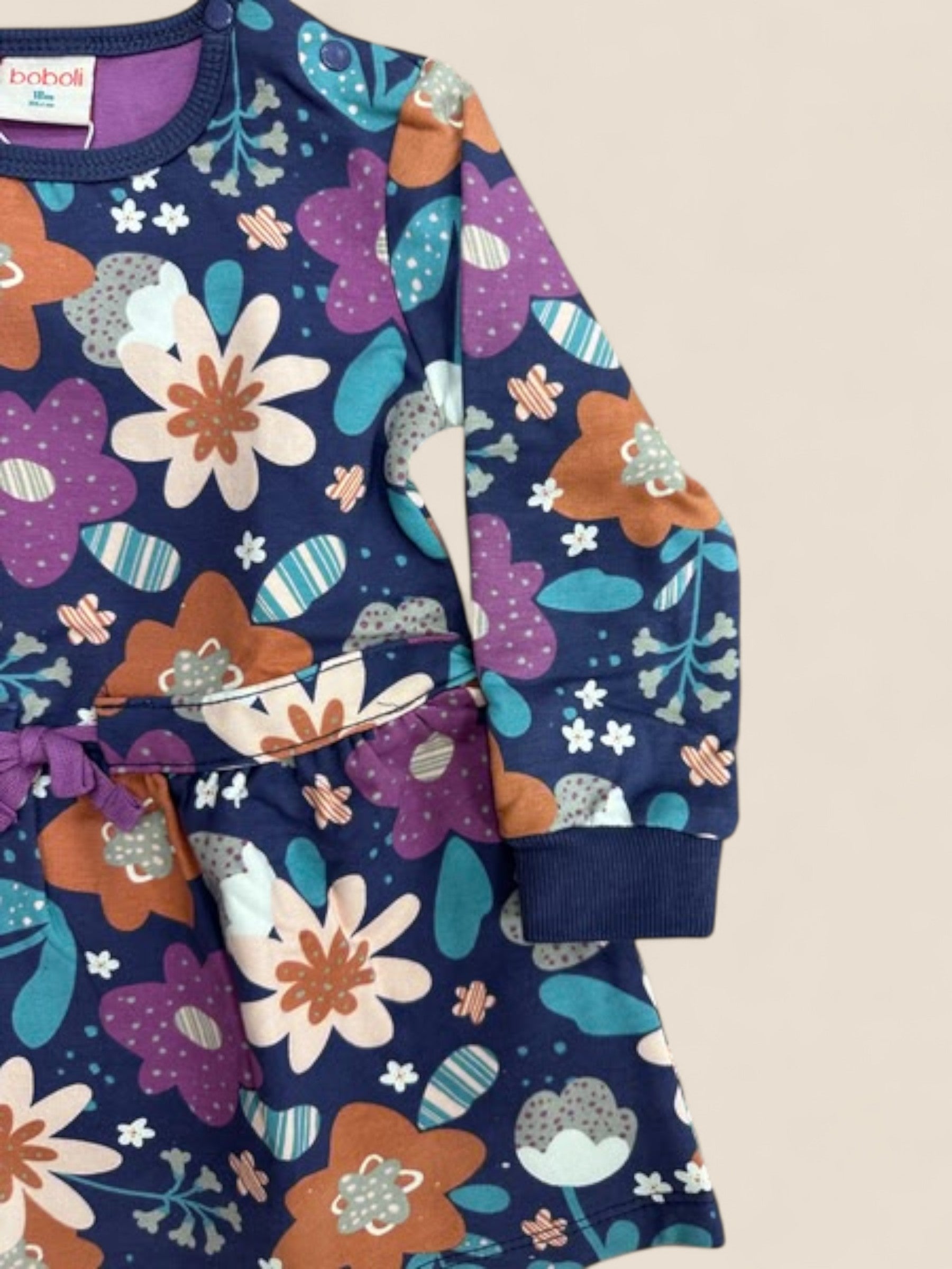 Vestido niña manga larga azul marino estampado floral BOBOLI