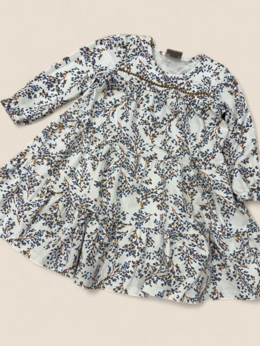 Vestido niña manga larga estampado floral azul y marrón KYLY