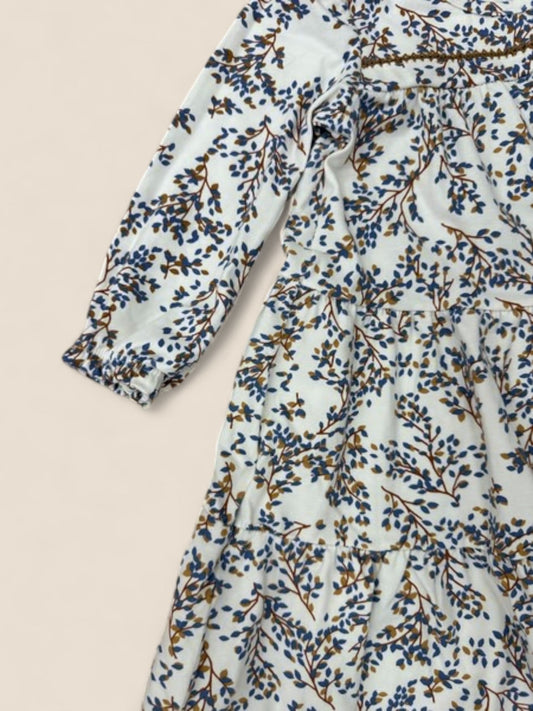 Vestido niña manga larga estampado floral azul y marrón KYLY