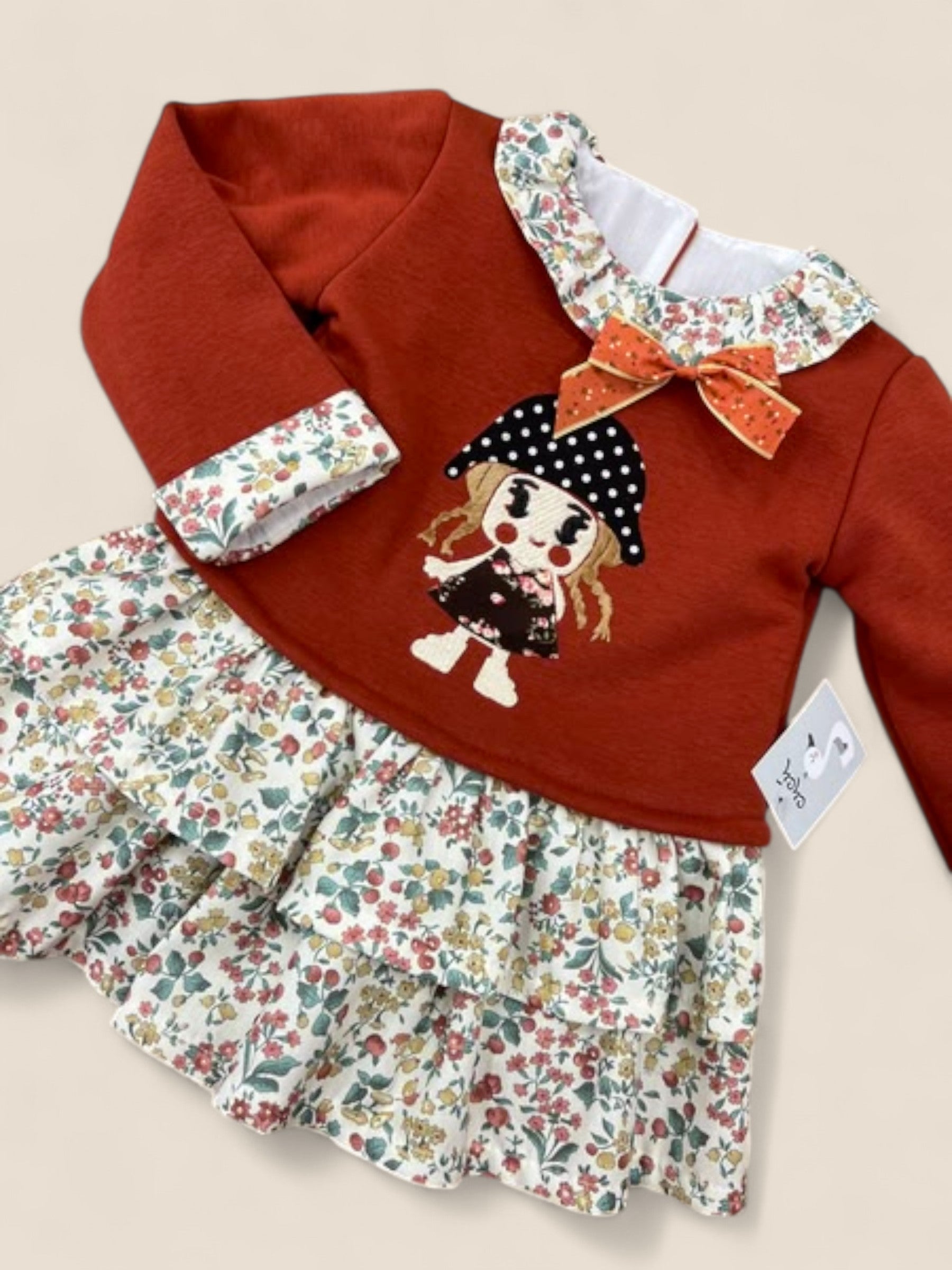 Vestido niña muñeca bordada y falda flores CUCÚ