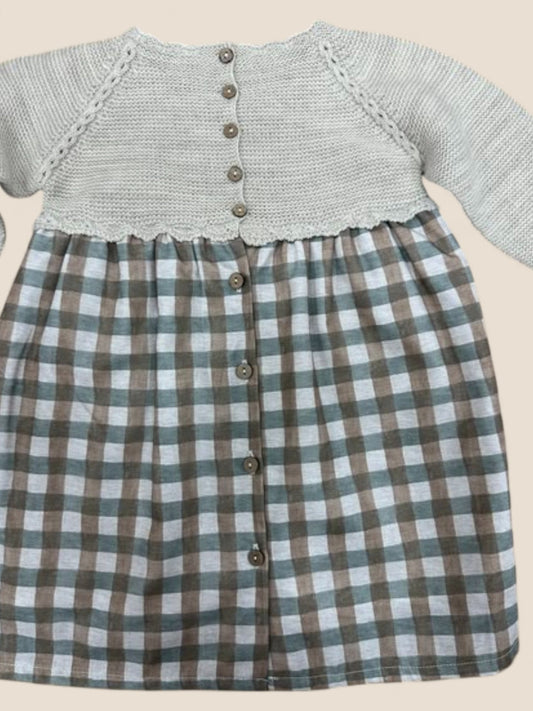 Vestido punto beige y falda cuadros verdes y marrones Visi