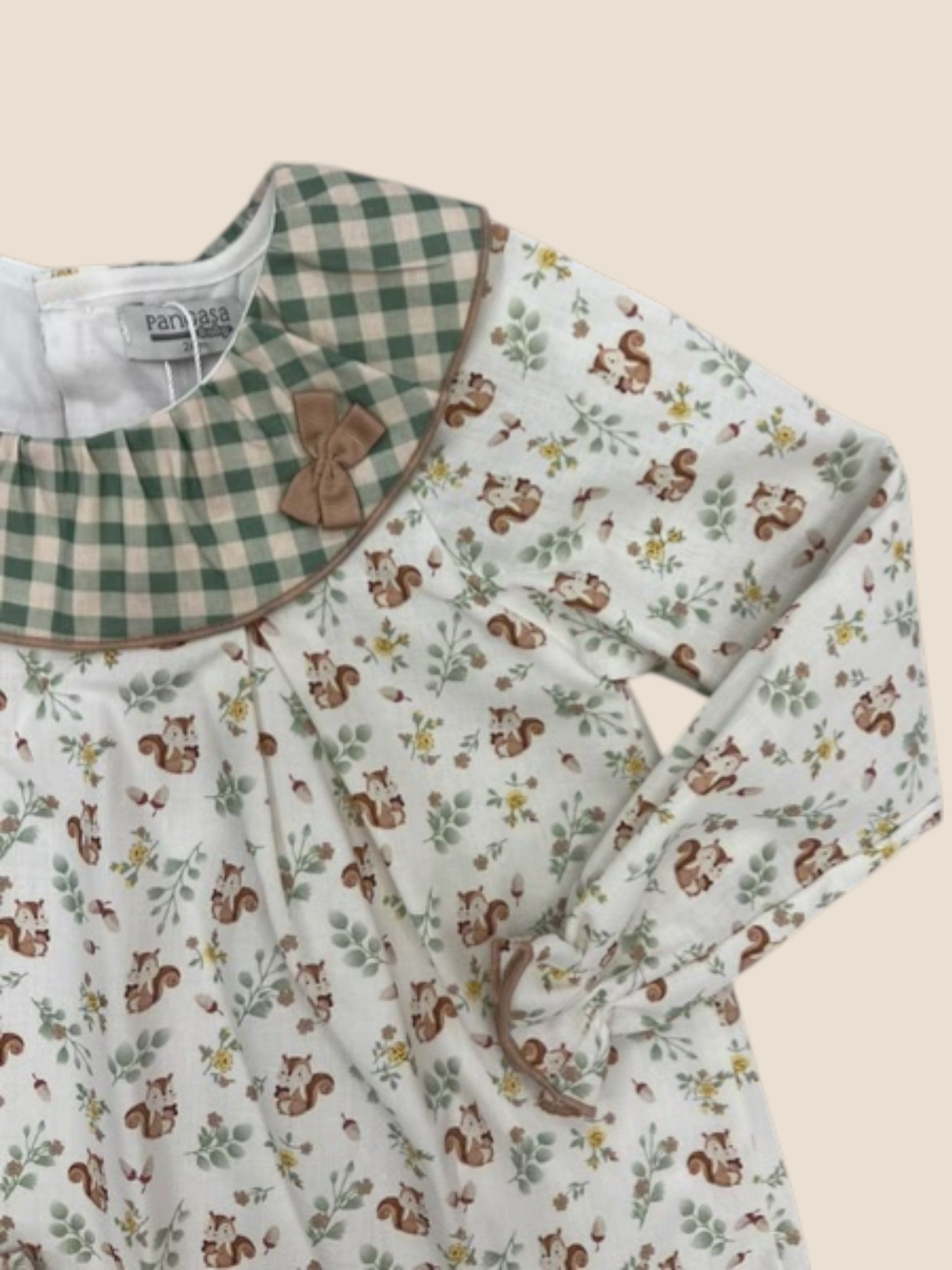 Vestido animalitos del bosque con cuello vichy y braguita Pangasa
